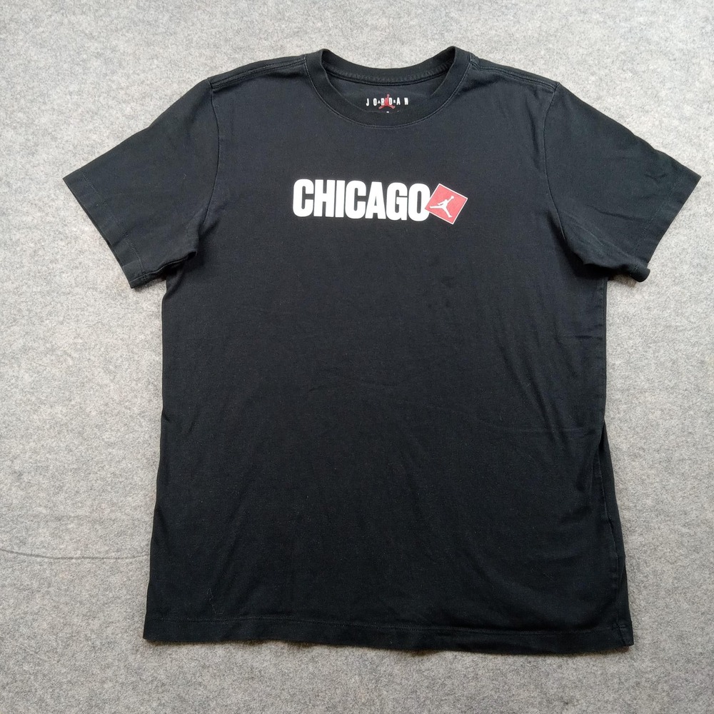 Jordan Chicago Shirt Mens Medium Black Graphic Tee Jumpman Nike Cotton
